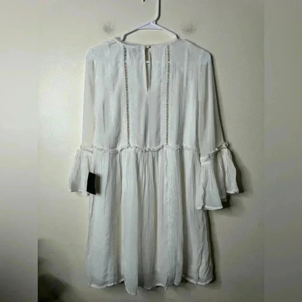 Lulus In the Meadows White Crochet Lace Babydoll Embroidered Trim Dress XS - Picture 10 of 14